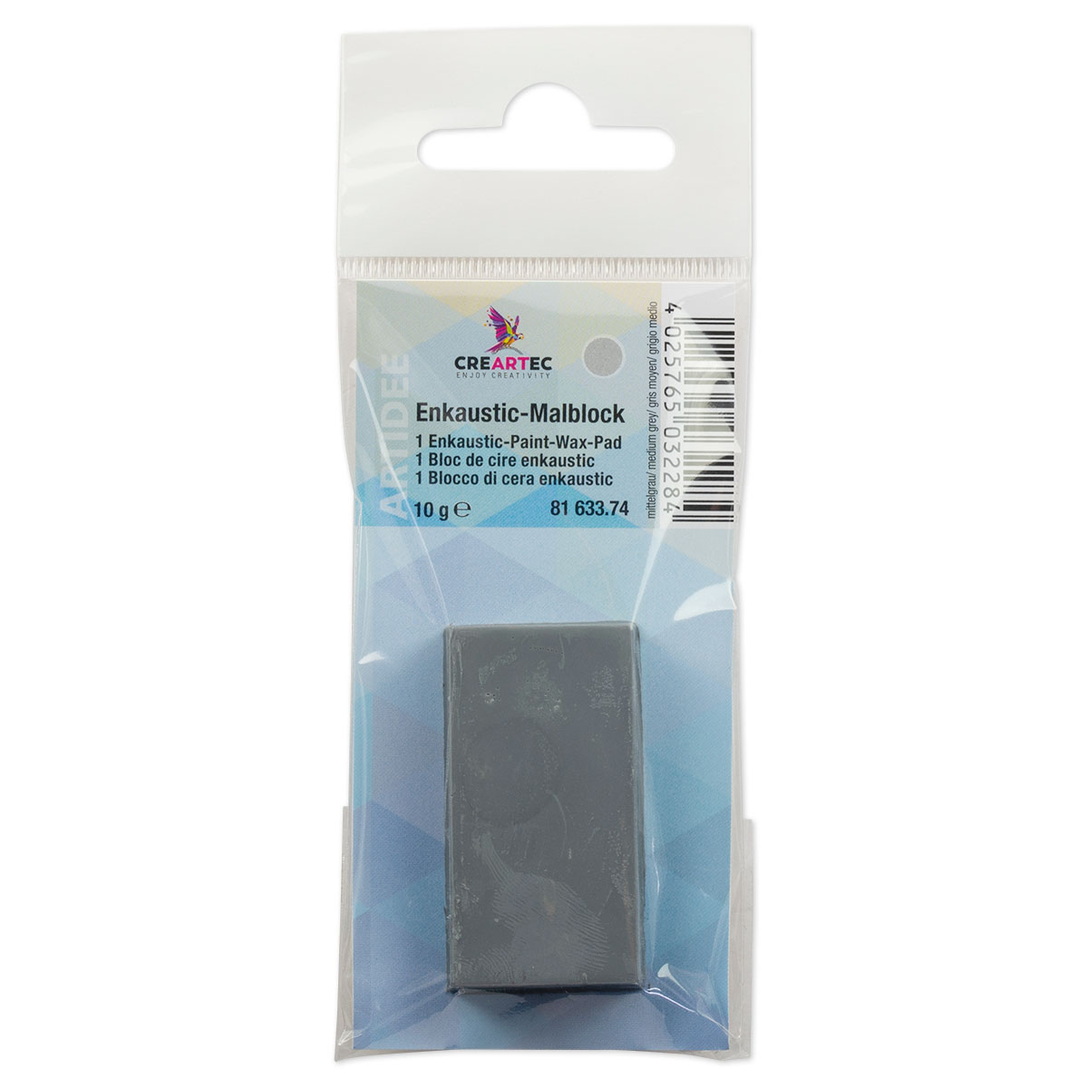 Enkaustik-Malblock 45x25x10mm ca. 10g mittelgrau