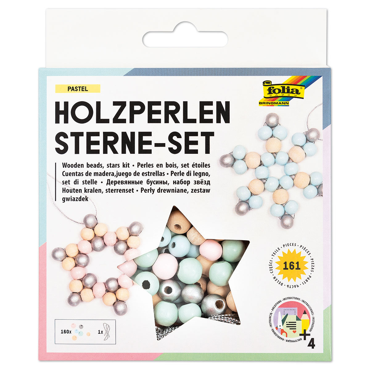 Holzperlen Sterne-Set 161-teilig pastell