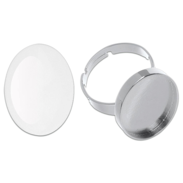 Ring + Cabochon 27x19mm oval silberfarben
