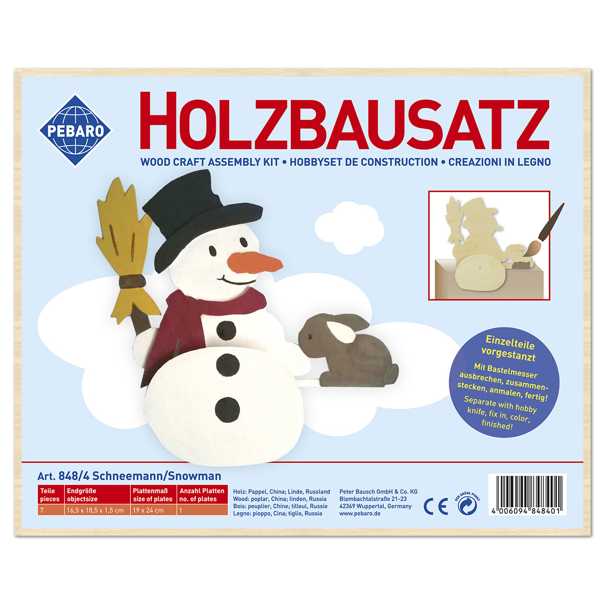 Holzbausatz Kantenhocker Schneemann 7 Teile
