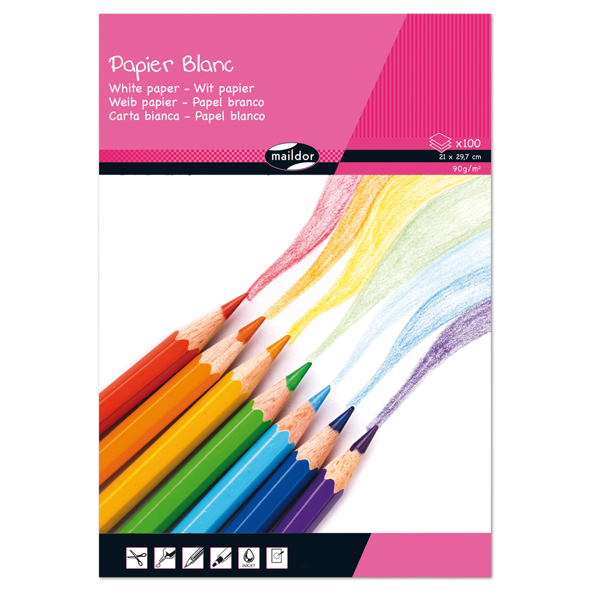 Papierblock DIN A4 90g/m² 100 Bl. weiß