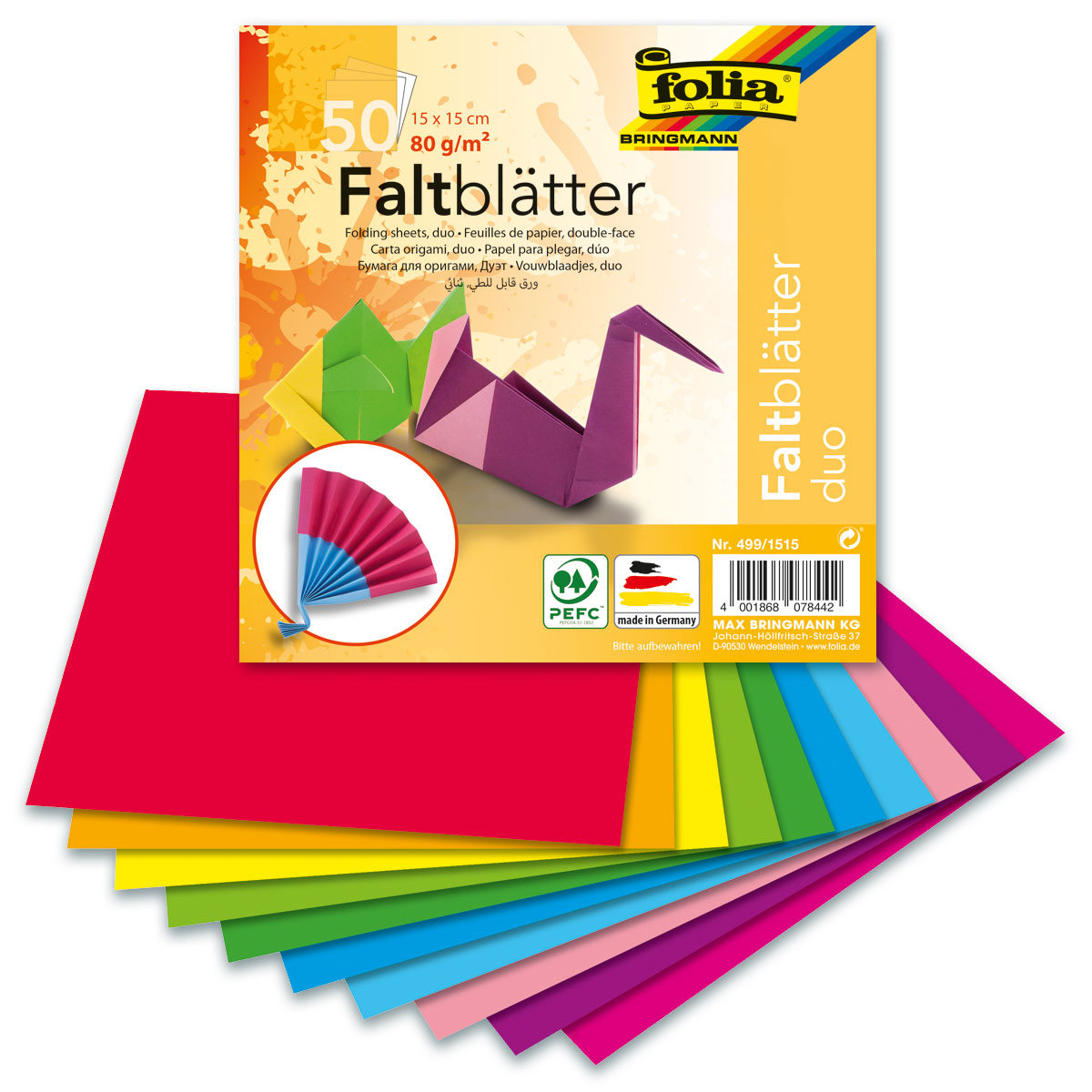 Faltblätter Duo 80g/m² 15x15cm 50 Bl./10 Farben