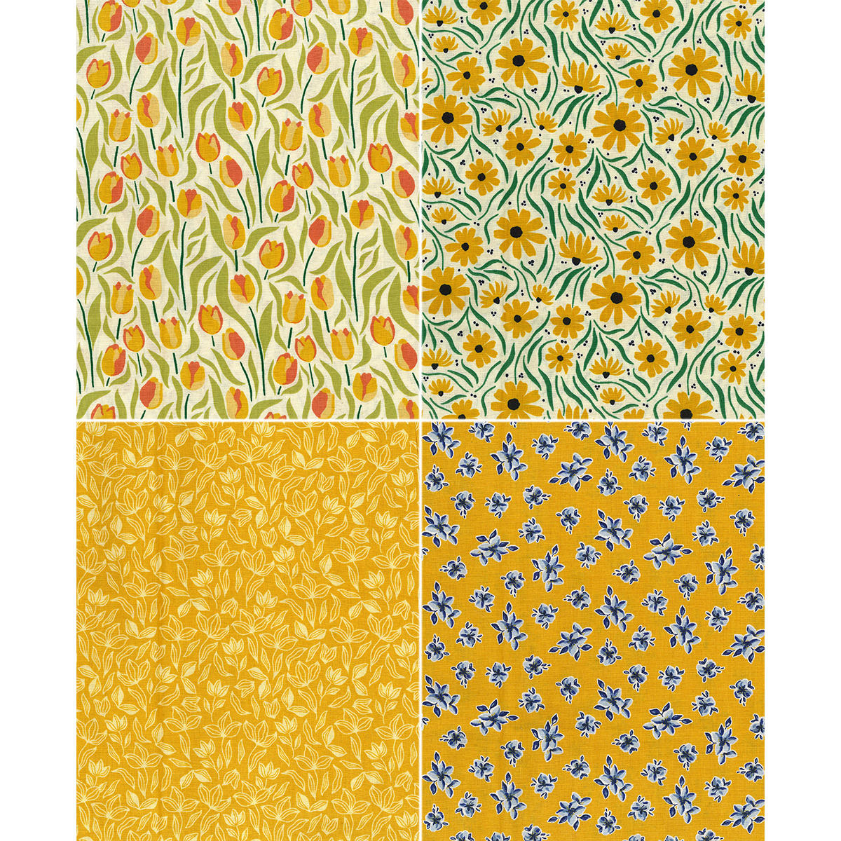 Stoffsortiment 4 Zuschnitte 44x55 cm gelbe Blumen