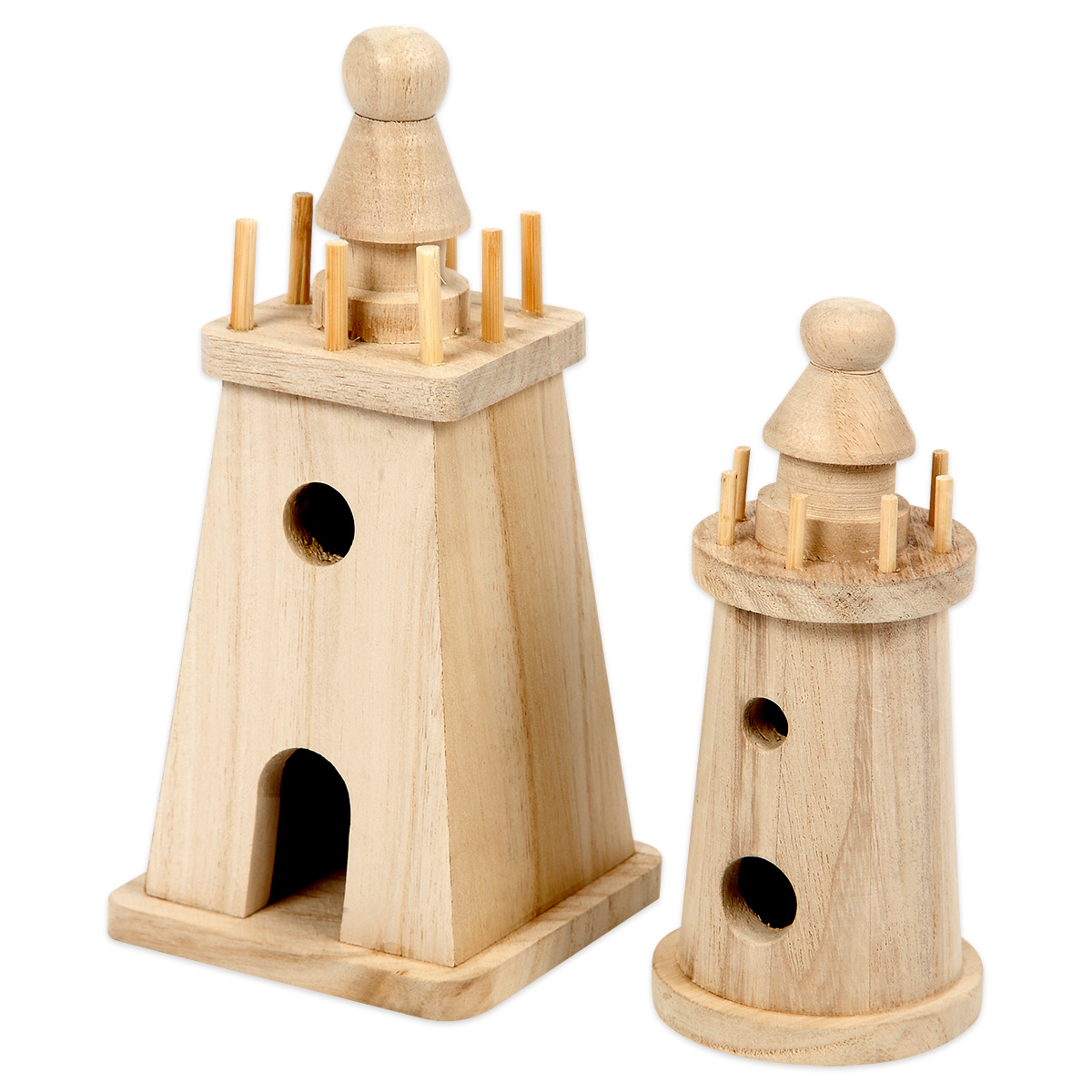 Leuchtturm-Set Holz 13,5x6&18x8cm 2 St. natur