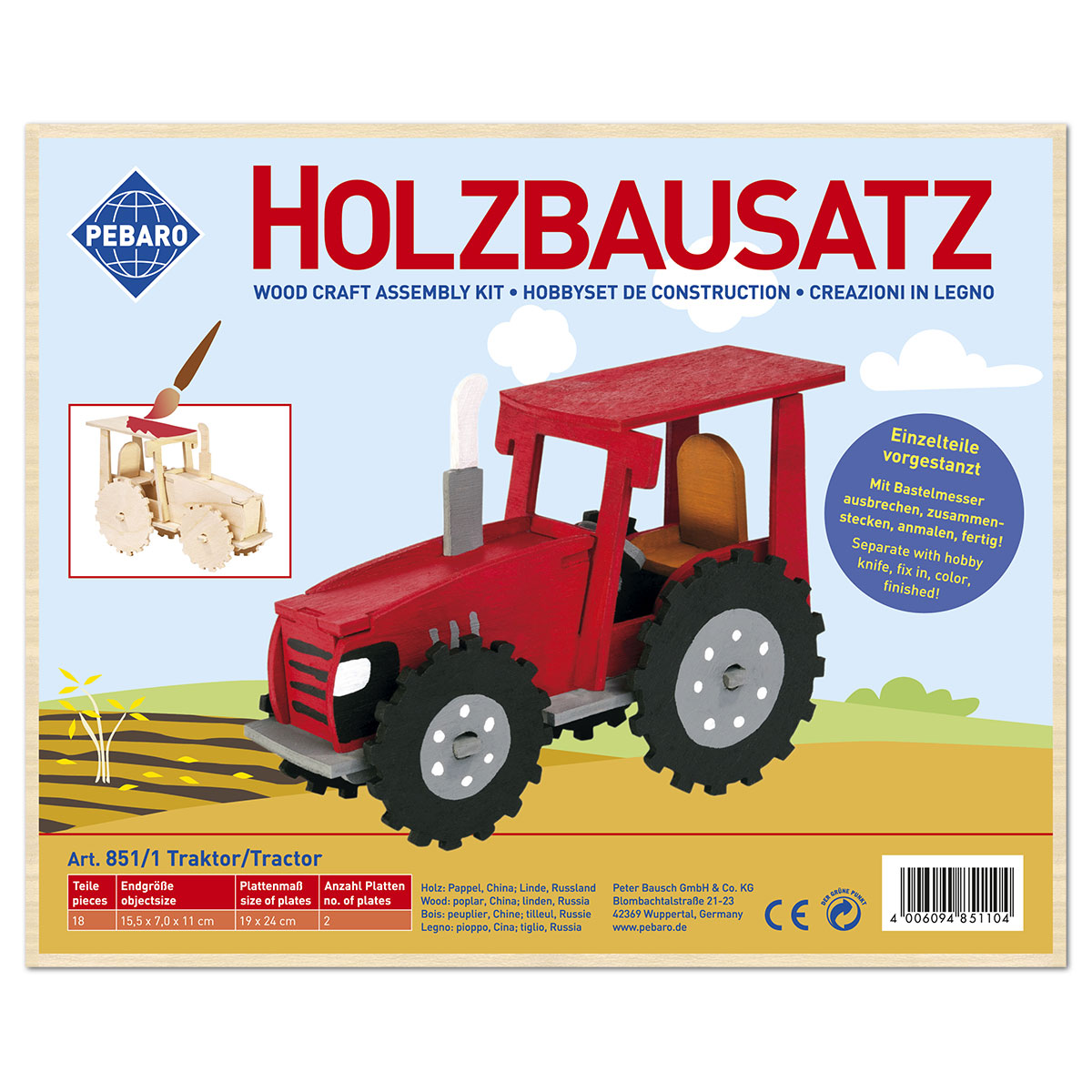Holzbausatz Traktor 15,5x7x11cm 18 Teile Holzbausatz Traktor 15,5x7x11cm 18 Teile