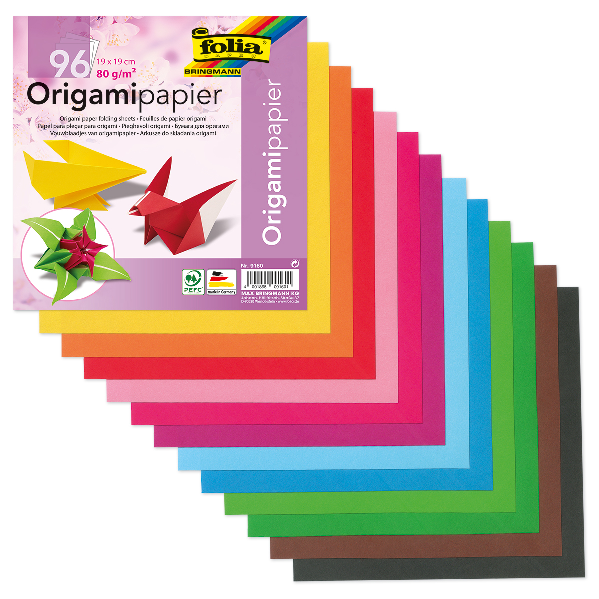 Faltblätter Origami-Papier 19x19cm 96 Bl./12 Farben