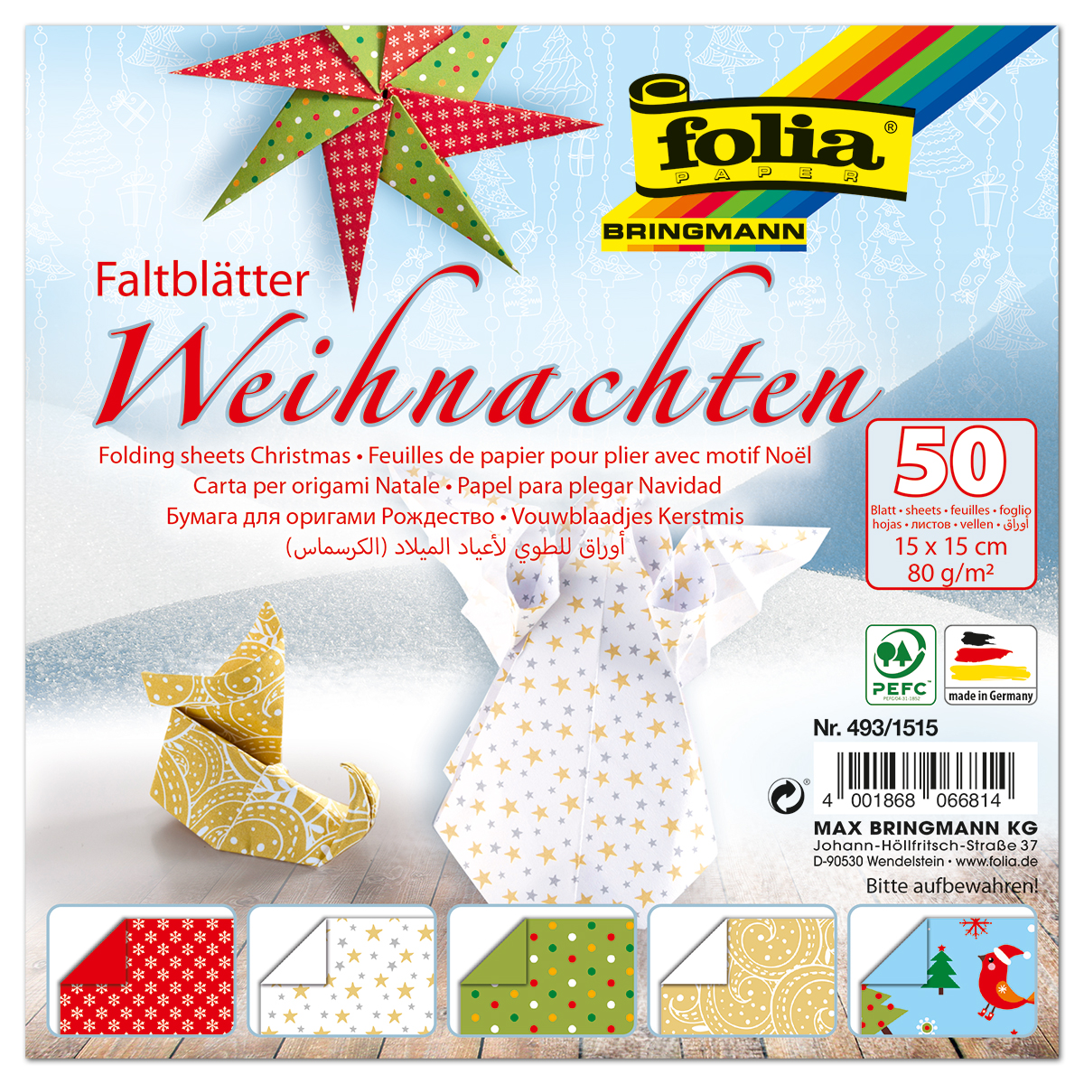 Faltblätter 80g/m² 15x15cm 50 Bl. Weihnachten