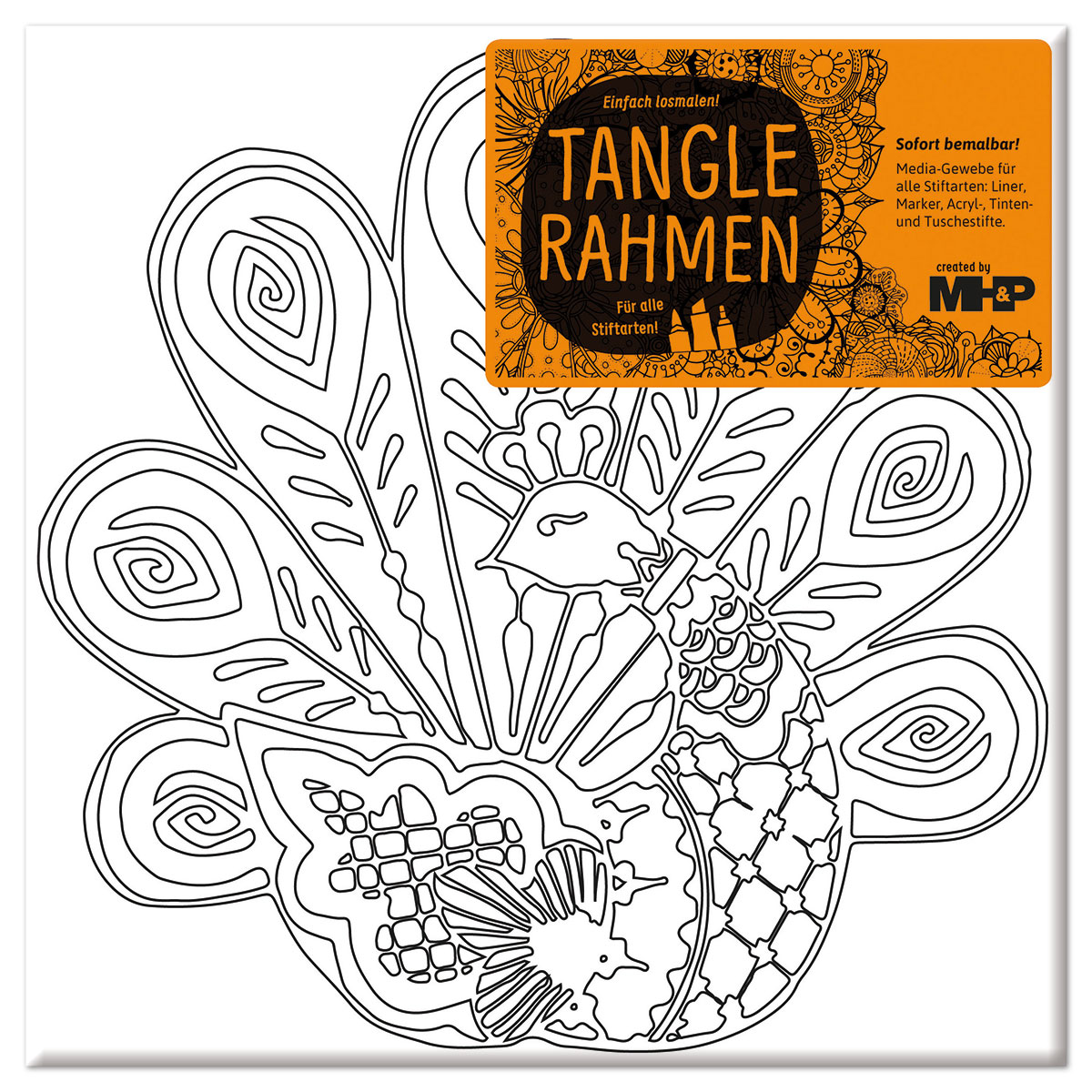 Tangle-Keilrahmen 20x20x2cm Pfau