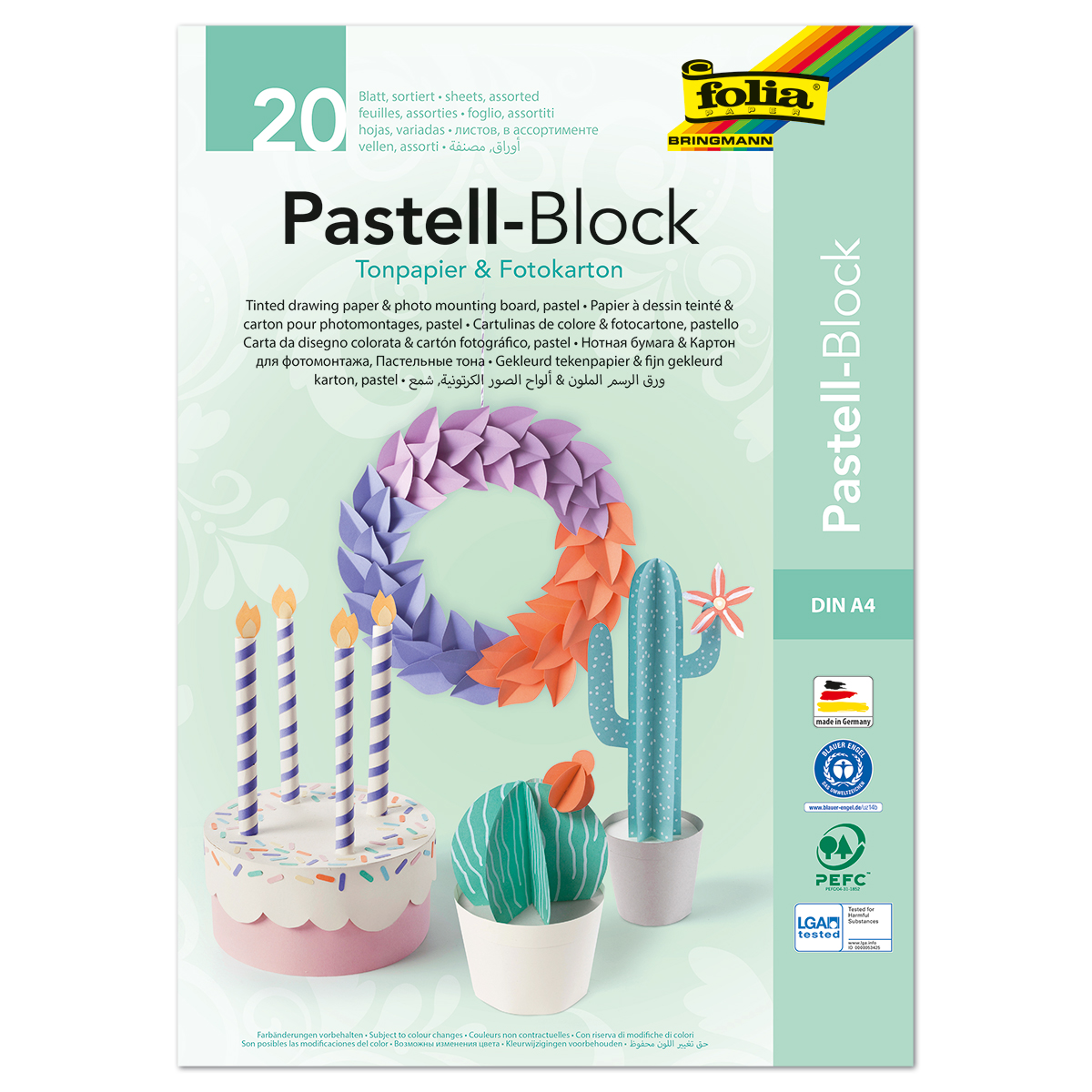 Pastell-Block Tonpapier/Fotokarton DIN A4 20 Bl./Farben