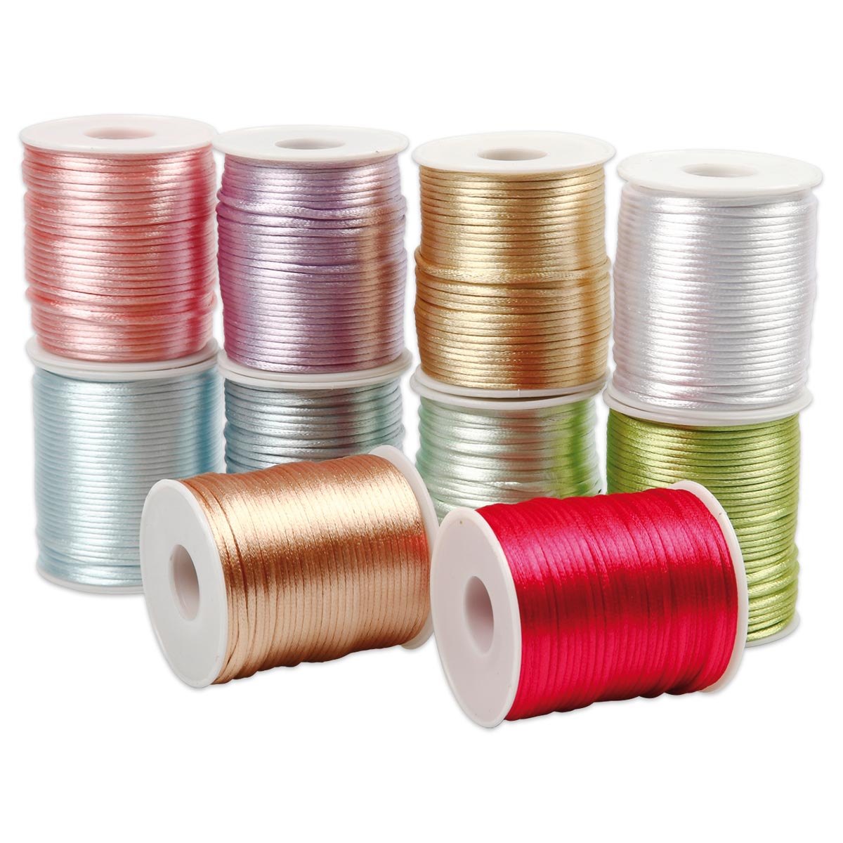 Satinkordel-Sortiment 10 Farben à 50m Pastellfarben glänzend