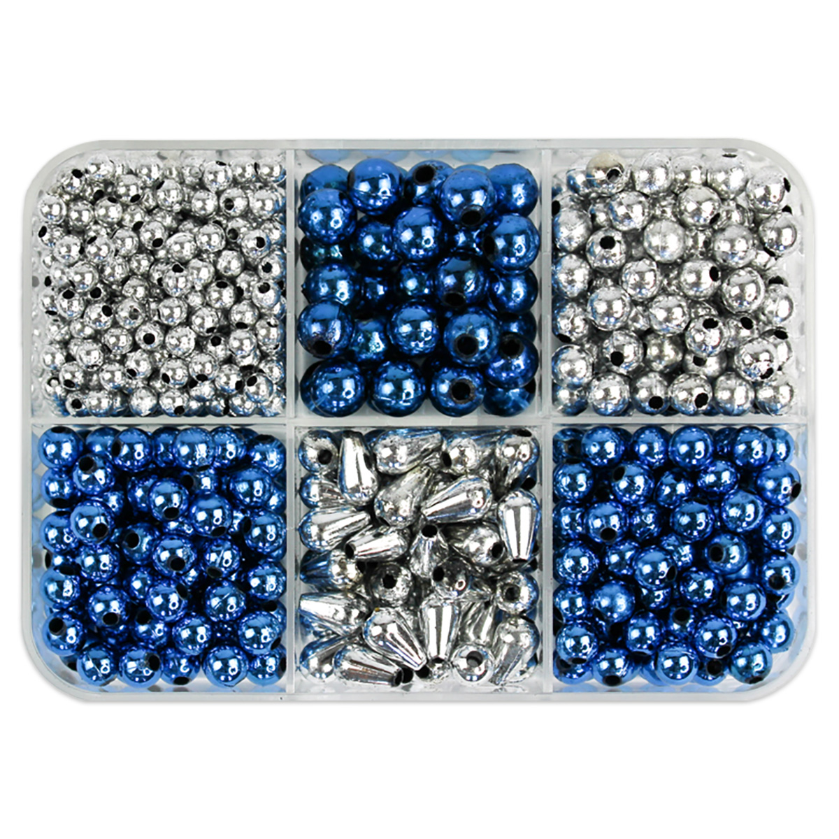 Metallicperlen-Box ca. 4-10mm ca.90g blau-silberf.