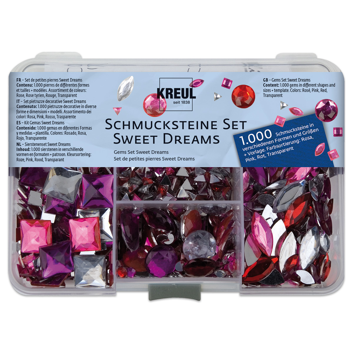 Schmucksteine-Set 1.000 St. rosa/pink/rot/transp.