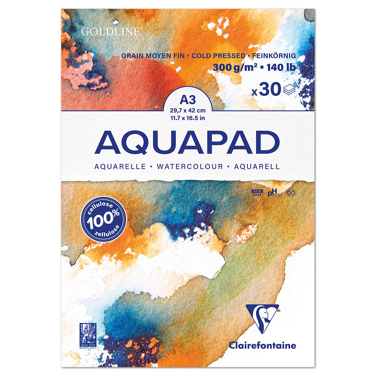 Aquapad Aquarellblock 300g/m² A3 30 Blatt weiß