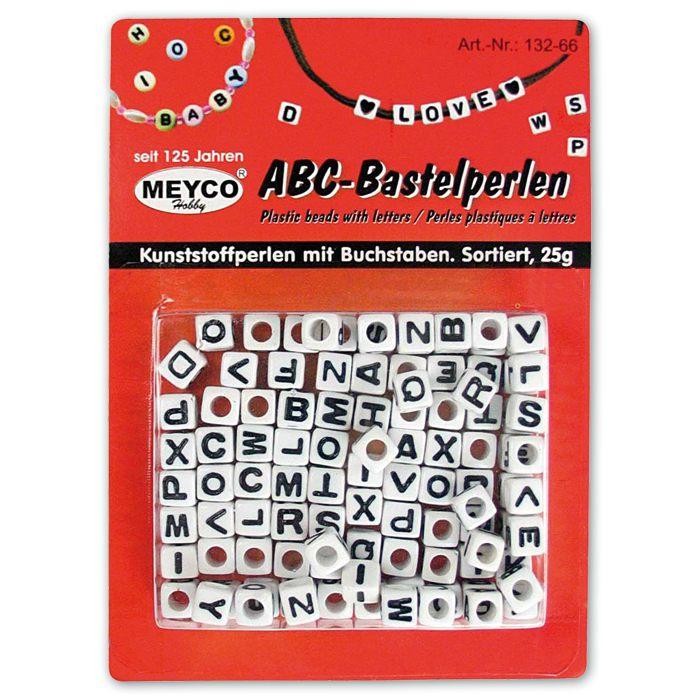 Buchstaben-Perlen Würfel ca. 7mm 25g schwarz/weiß