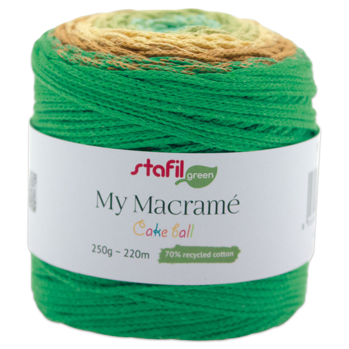 Makramee Cake Ball ca. 250g 2mm Mix 6 grün/beige
