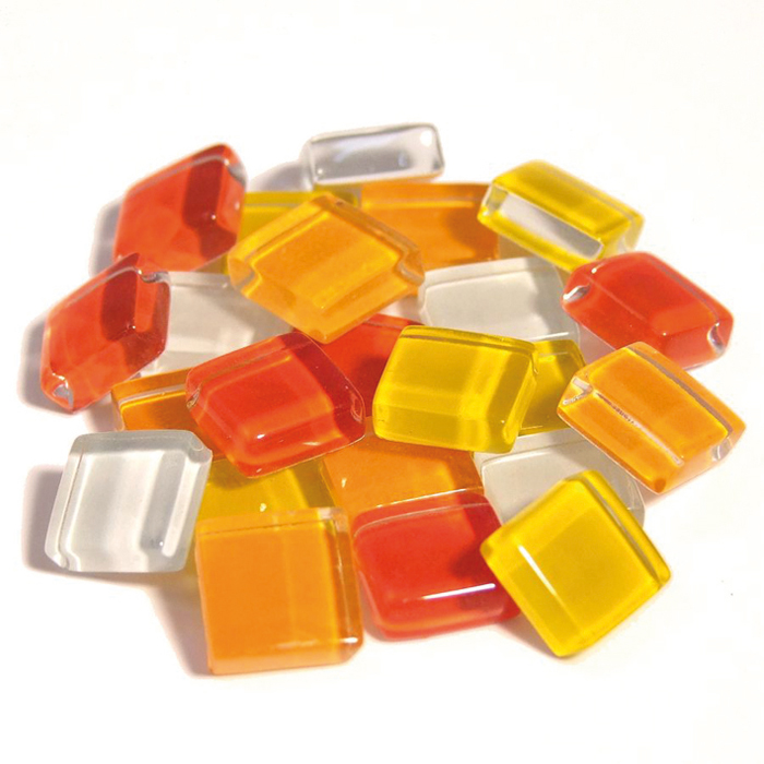 566001597AERse54ZWDBb Mosaik Soft-Glas 10x10x4mm 200g gelb-rot mix