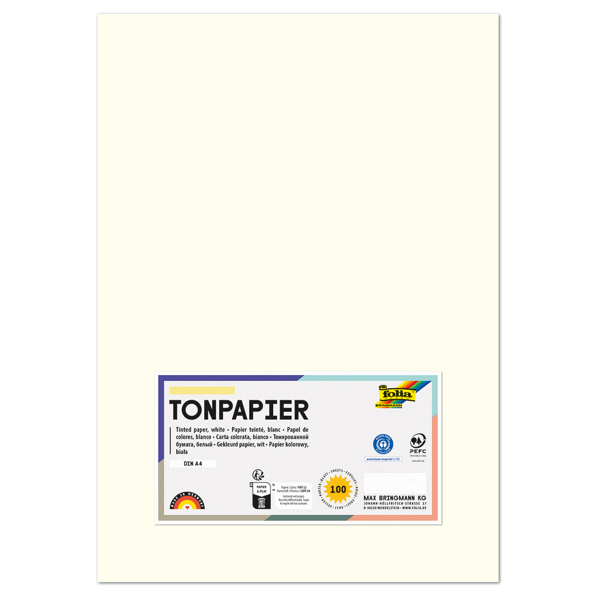 Tonpapier 130g/m² DIN A4 100 Bl. perlweiß