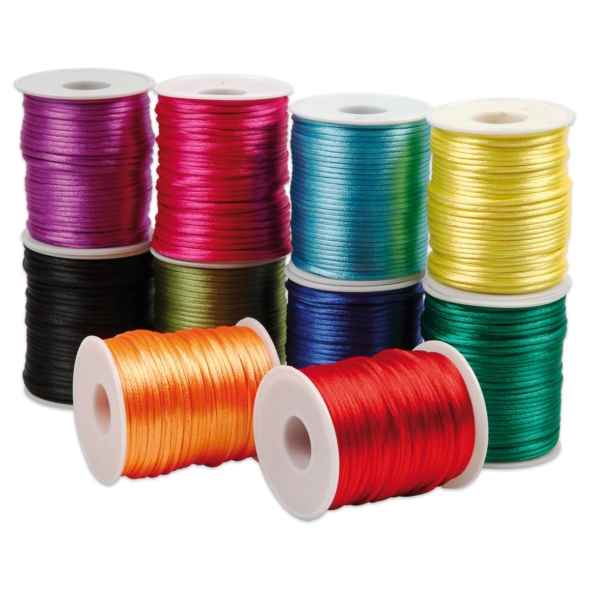 Satinkordel-Sortiment 10 Farben à 50m kräftige Farben