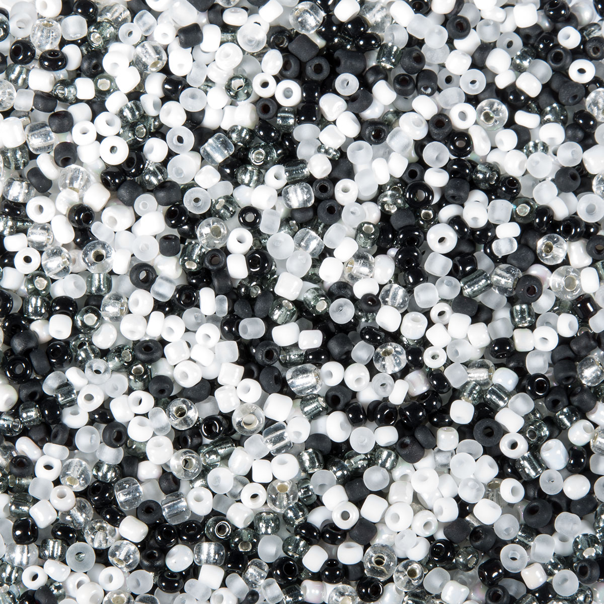 Rocailles Glas ca. 2,6mm 500g kristall-schwarz-weiß