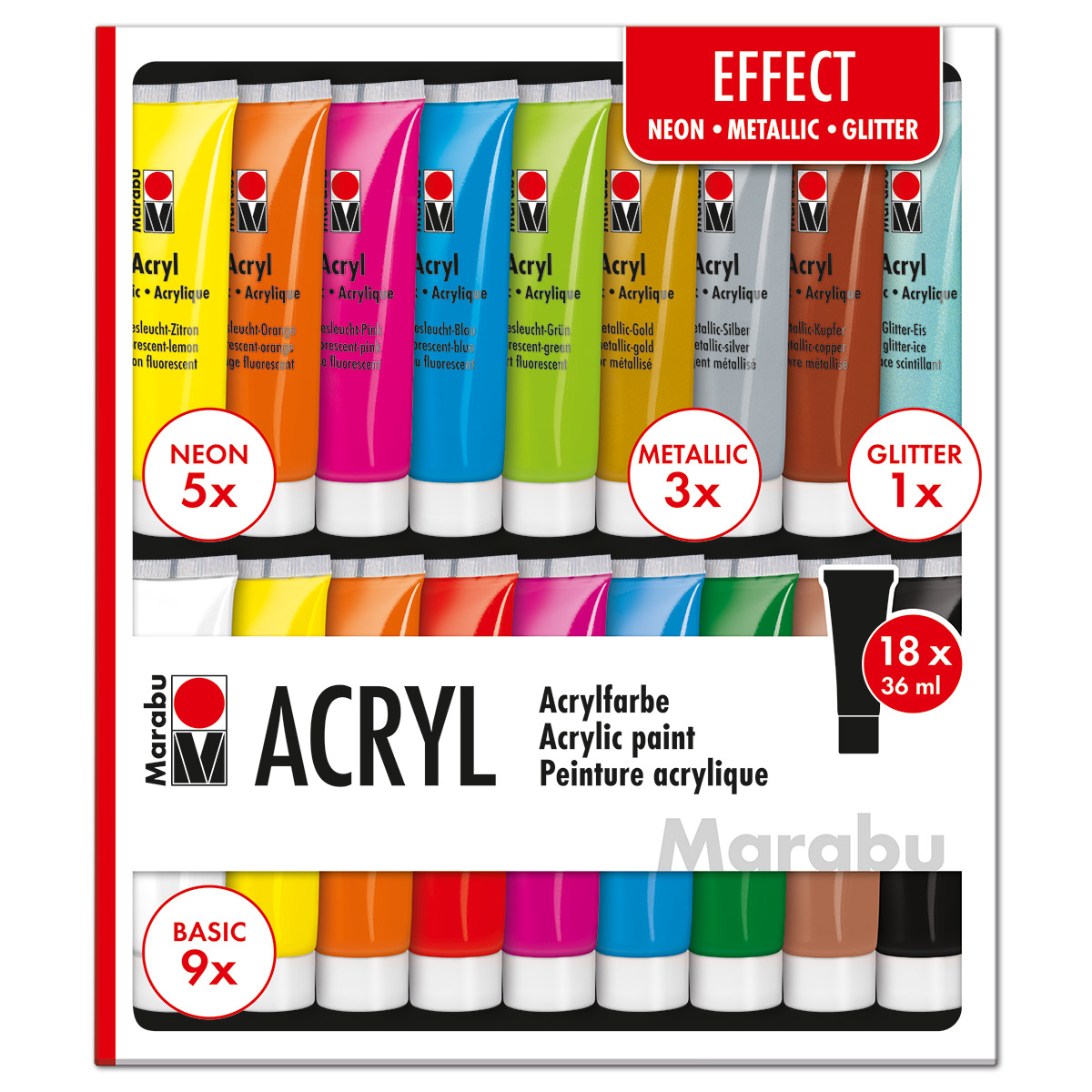 Acrylfarben-Set Effect 18 Farben à 36ml
