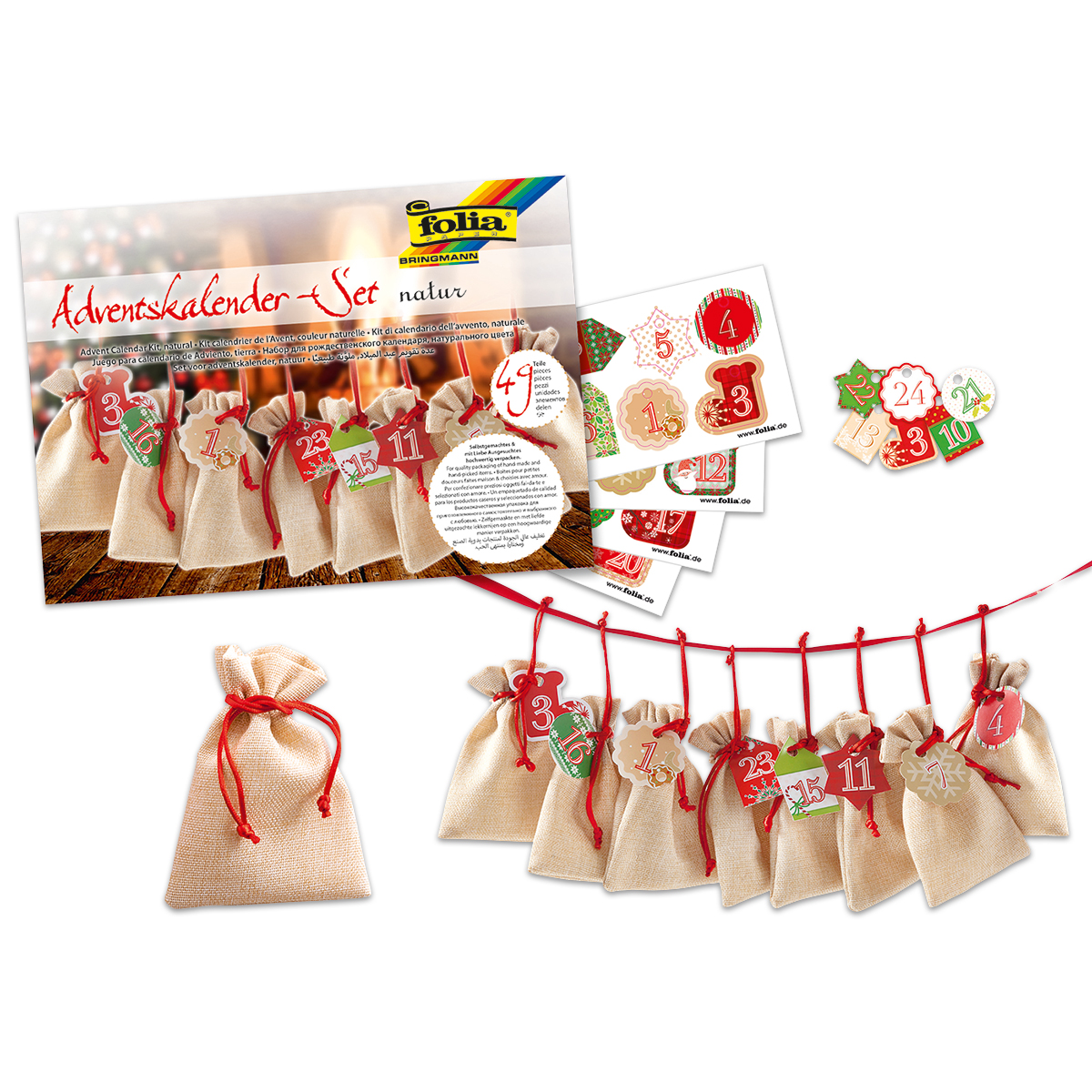 Adventskalender-Set 24 Beutel 10x13cm in Juteoptik