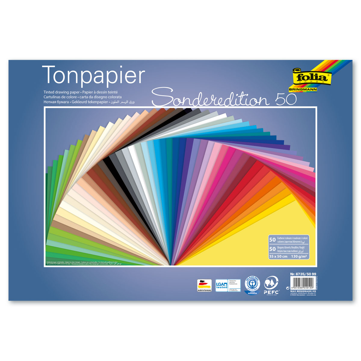 Tonpapier 130g/m² 50x70cm 50 Bl./Farben