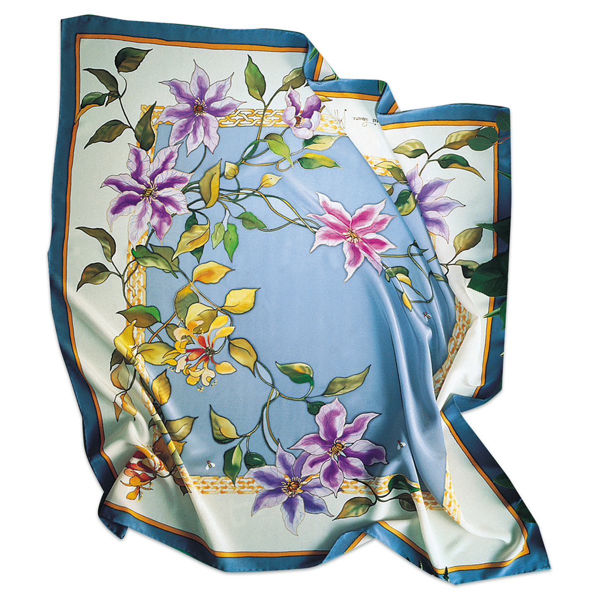 Tuch Gutta gold 90x90cm Tropical Flower naturweiß