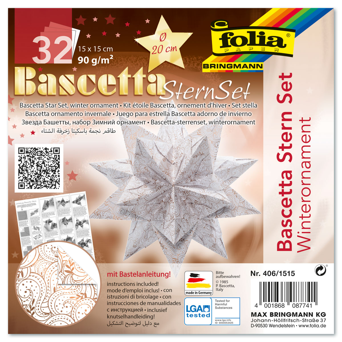 Bascetta-Stern ca. Ø 20cm 32 Bl. weiß/kupfer Winterornament