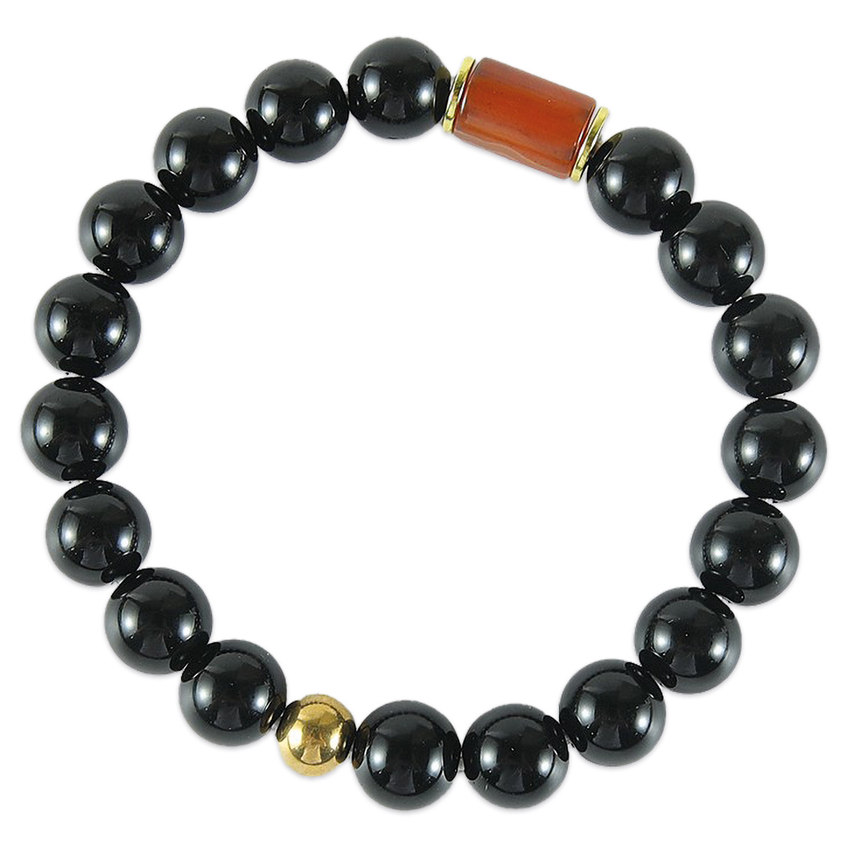 Naturstein Armband Set schwarz/bernsteinfarben
