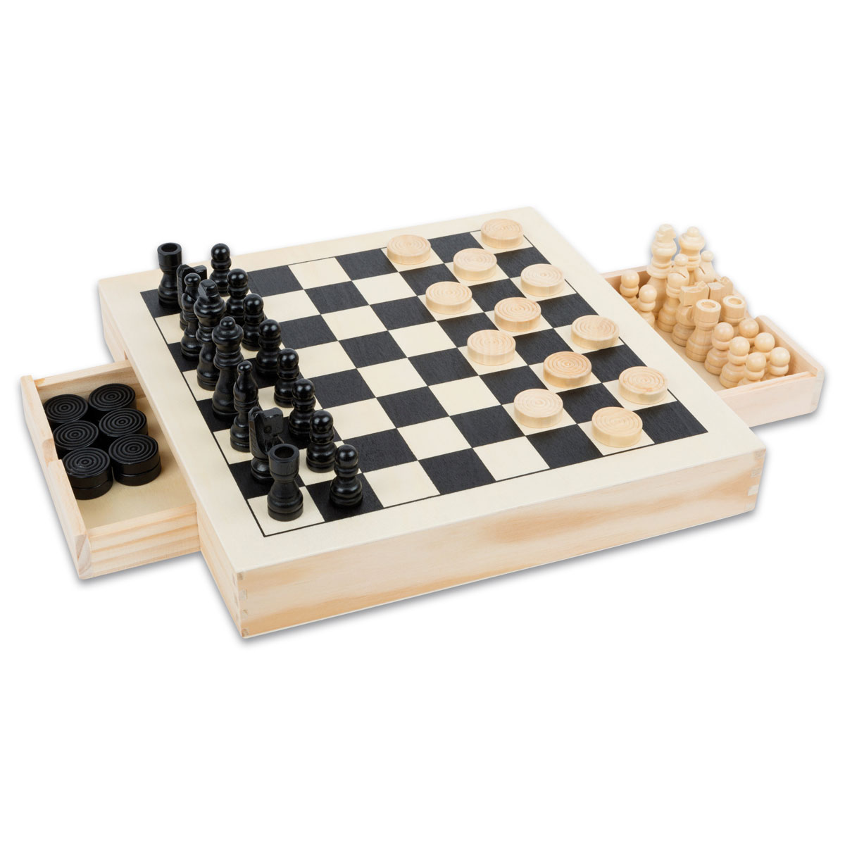 Spiele-Set Schach/Dame/Mühle Holz ca. 28x28x4cm