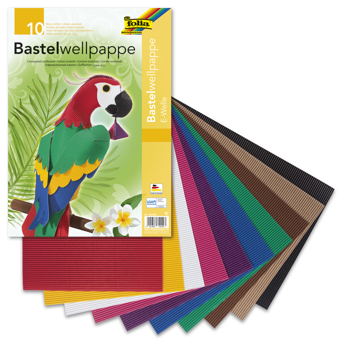 Bastelwellpappe 260g/m² 50x70cm 10 Bl./Farben