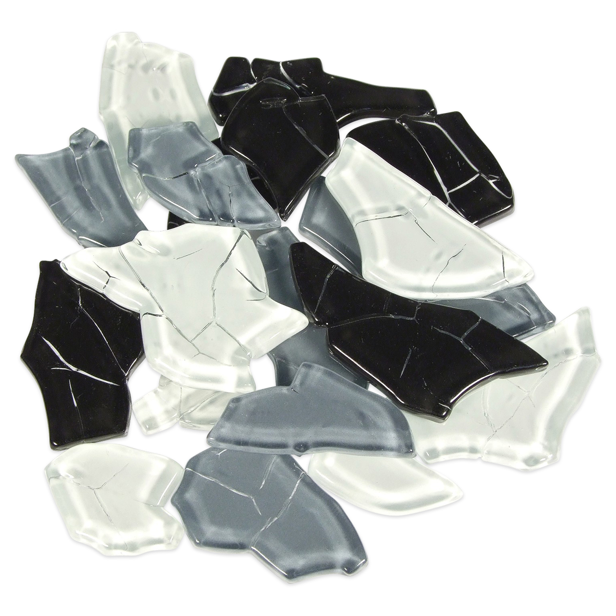 Crash Glas polygonal 500g ca. 190 Steine grau mix
