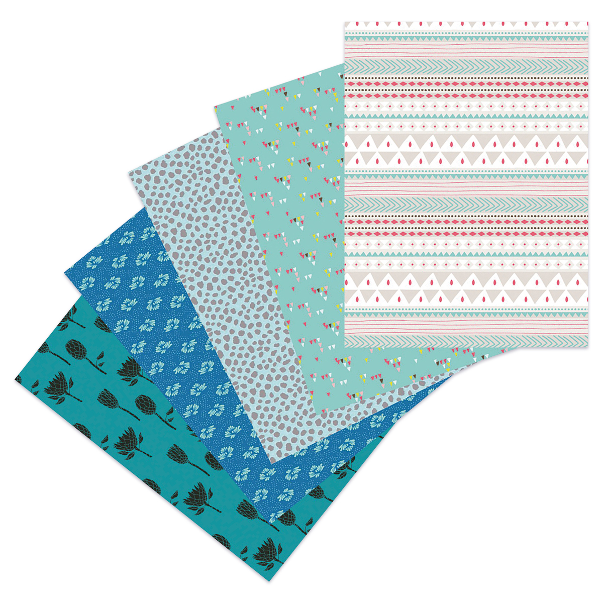 Decoupagepapier Großpack 5 Designs 100 Bl. Blau-Mix