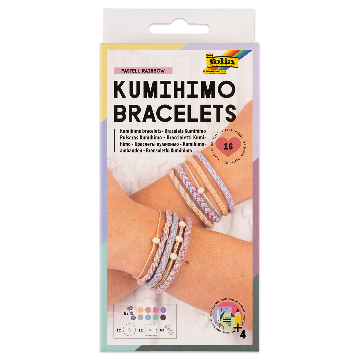 Kumihimo Armbänder Set Pastell Rainbow 16-teilig Kumihimo Armbänder Set Pastell Rainbow 16-teilig