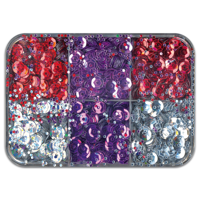 Pailletten 6,5mm 50g silber/rot/lila