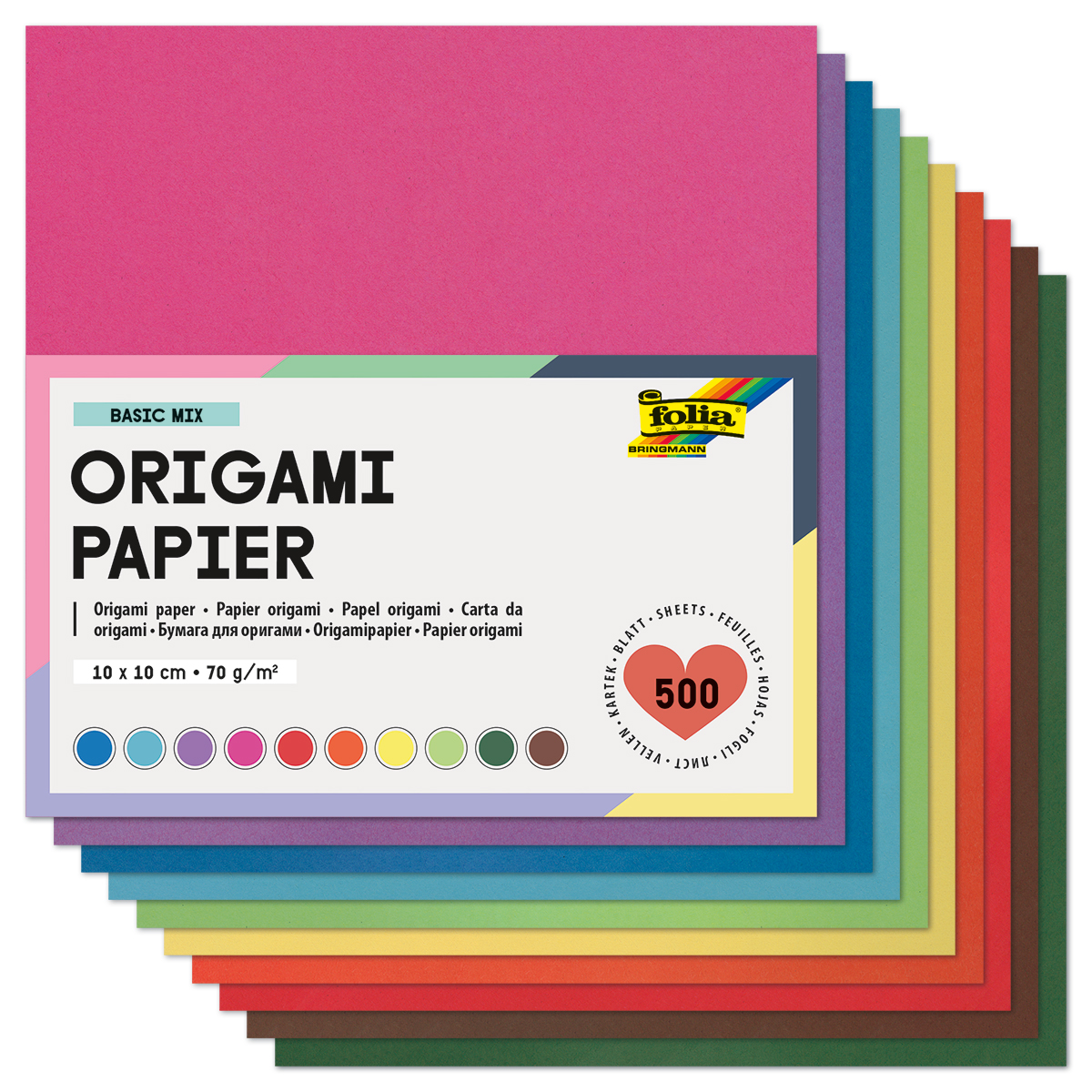 Faltblätter 70g/m² 10x10cm 500 Bl./10 Farben