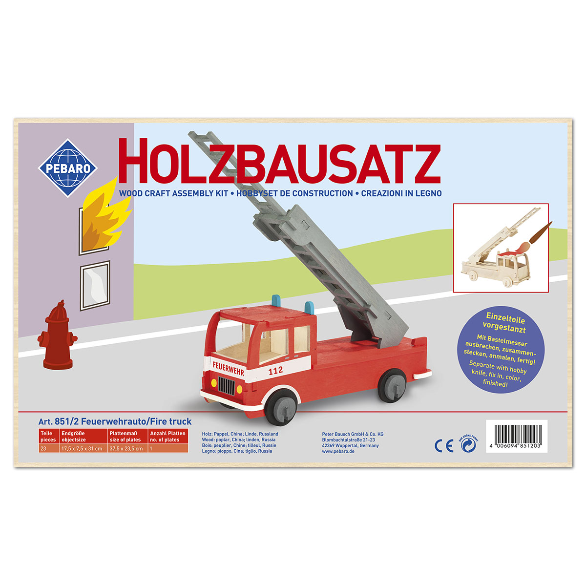 Holzbausatz Feuerwehrauto 17,5x7,5x31cm 23 Teile Holzbausatz Feuerwehrauto 17,5x7,5x31cm 23 Teile