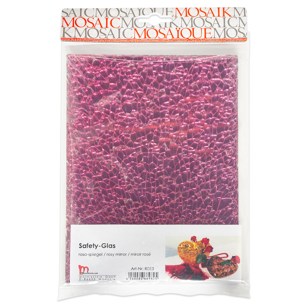 Safety-Glasplatte ca. 3mm 15x20cm rosa-spiegel