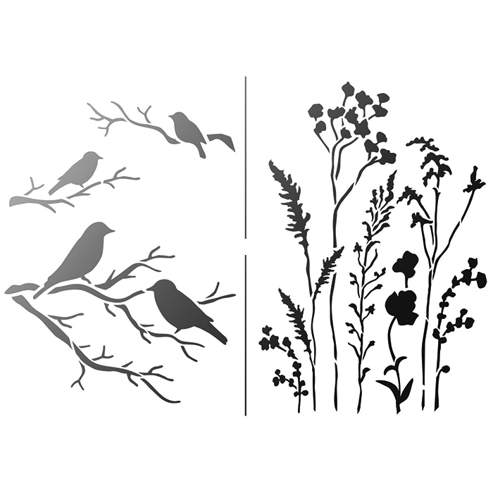 Universal-Schablone DIN A4 Gräser & Vögel