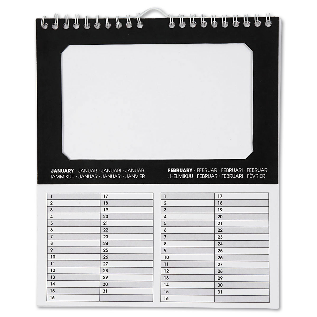 Kalender 180g/m² 19x23cm 6 Seiten schwarz/weiß