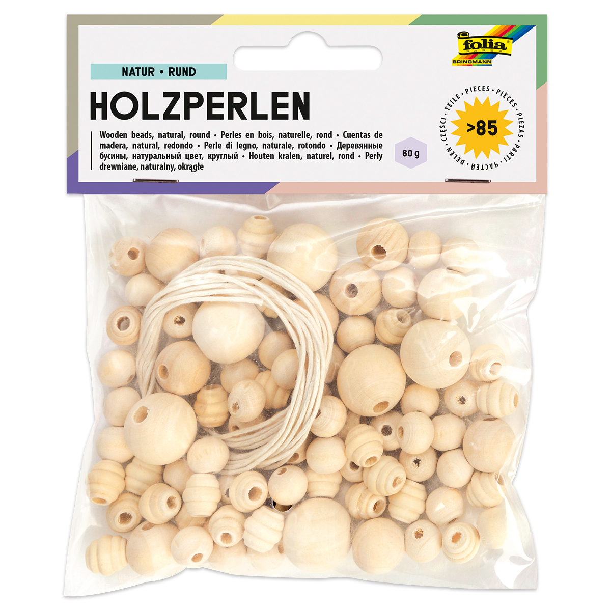 Holzperlen-Mix 9-17mm 65 St. natur mix