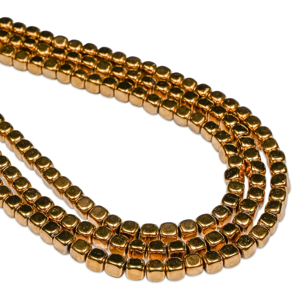 Glasmosaik-Perlenkette Würfel ca. 40cm Ø 4x4mm goldfarben
