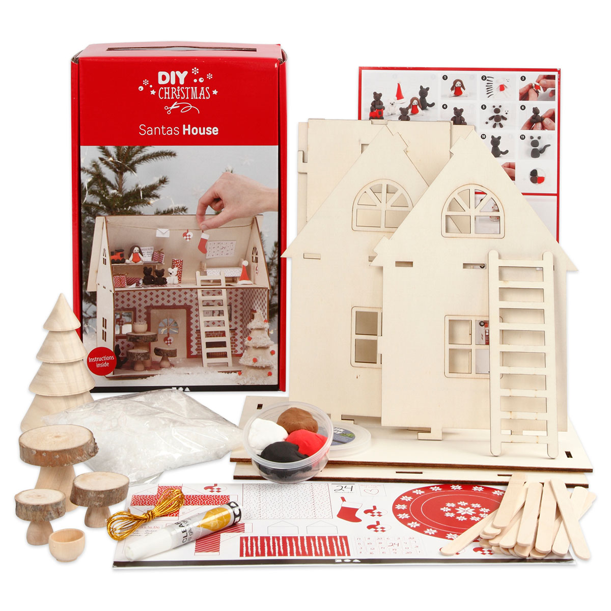 Kreativset weihnachtliches Puppenhaus Holz natur