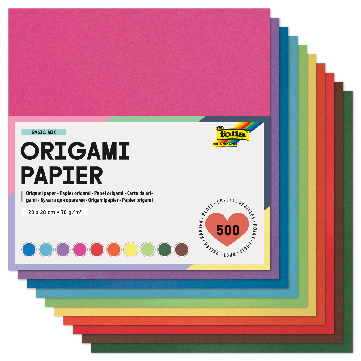 Faltblätter 70g/m² 20x20cm 500 Bl./10 Farben