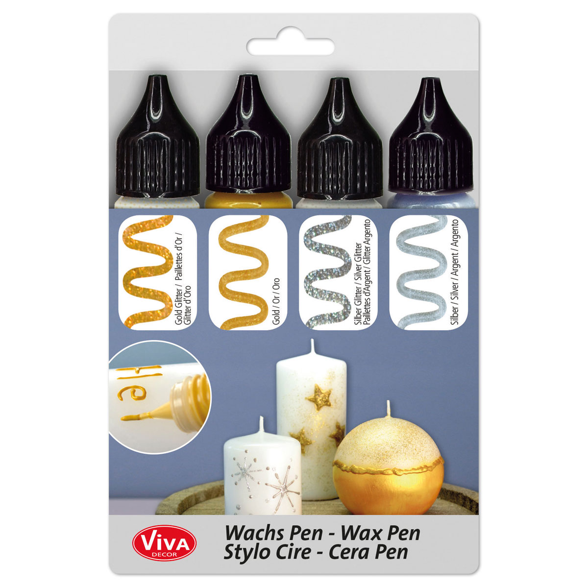 Wachs-Pen Set 4 St. gold/silber/gold-glitter/silber-glitter