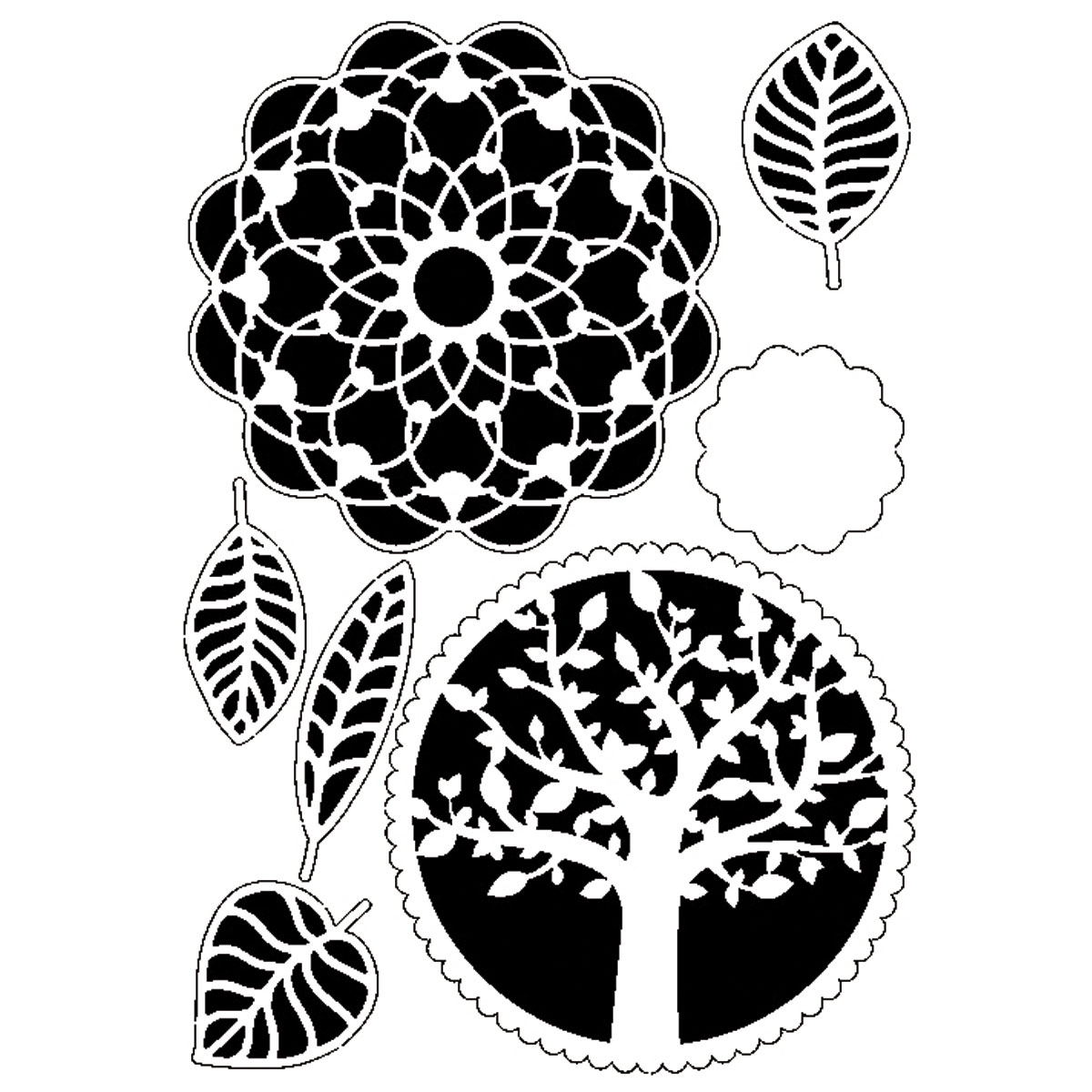 Universal-Schablone DIN A4 Baum Blätter Mandala