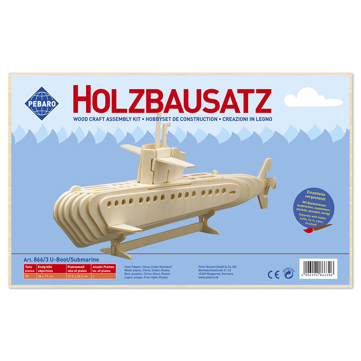 58708663_1 Holzbausatz U-Boot 36x17cm 30 Teile