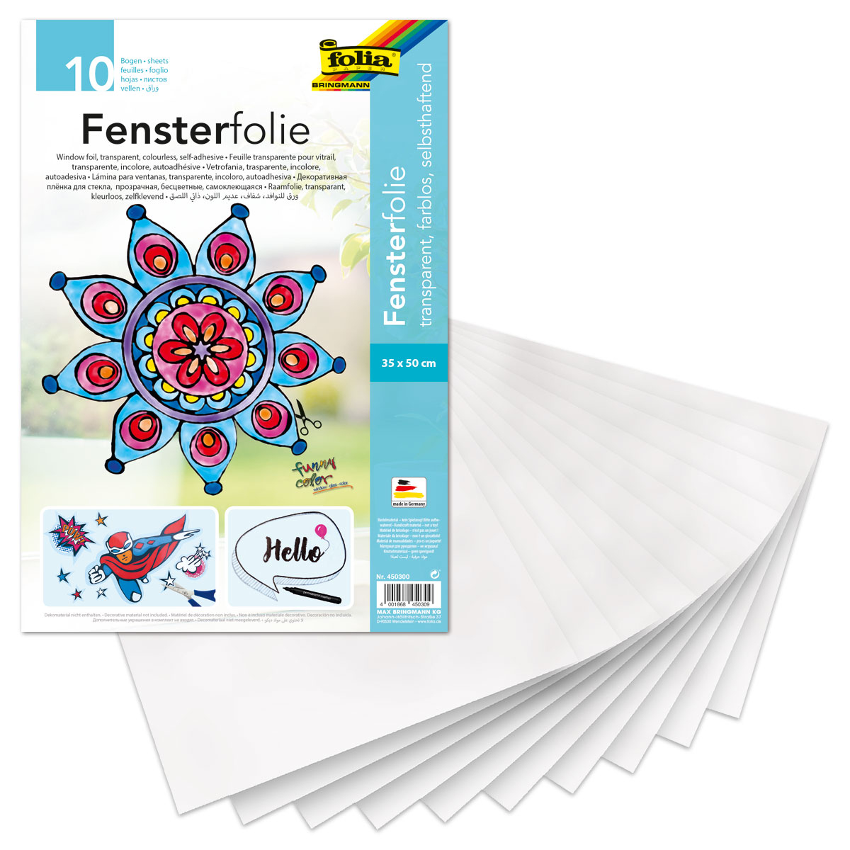 selbsthaftende Fensterfolie 35x50cm 10 Bl. transparent