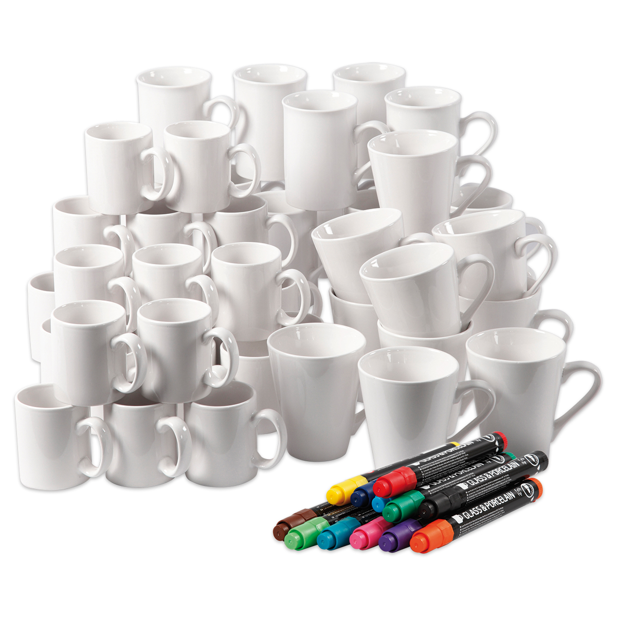 Porzellanbecher & Glas-/Porzellanmalstifte-Set 60-teilig