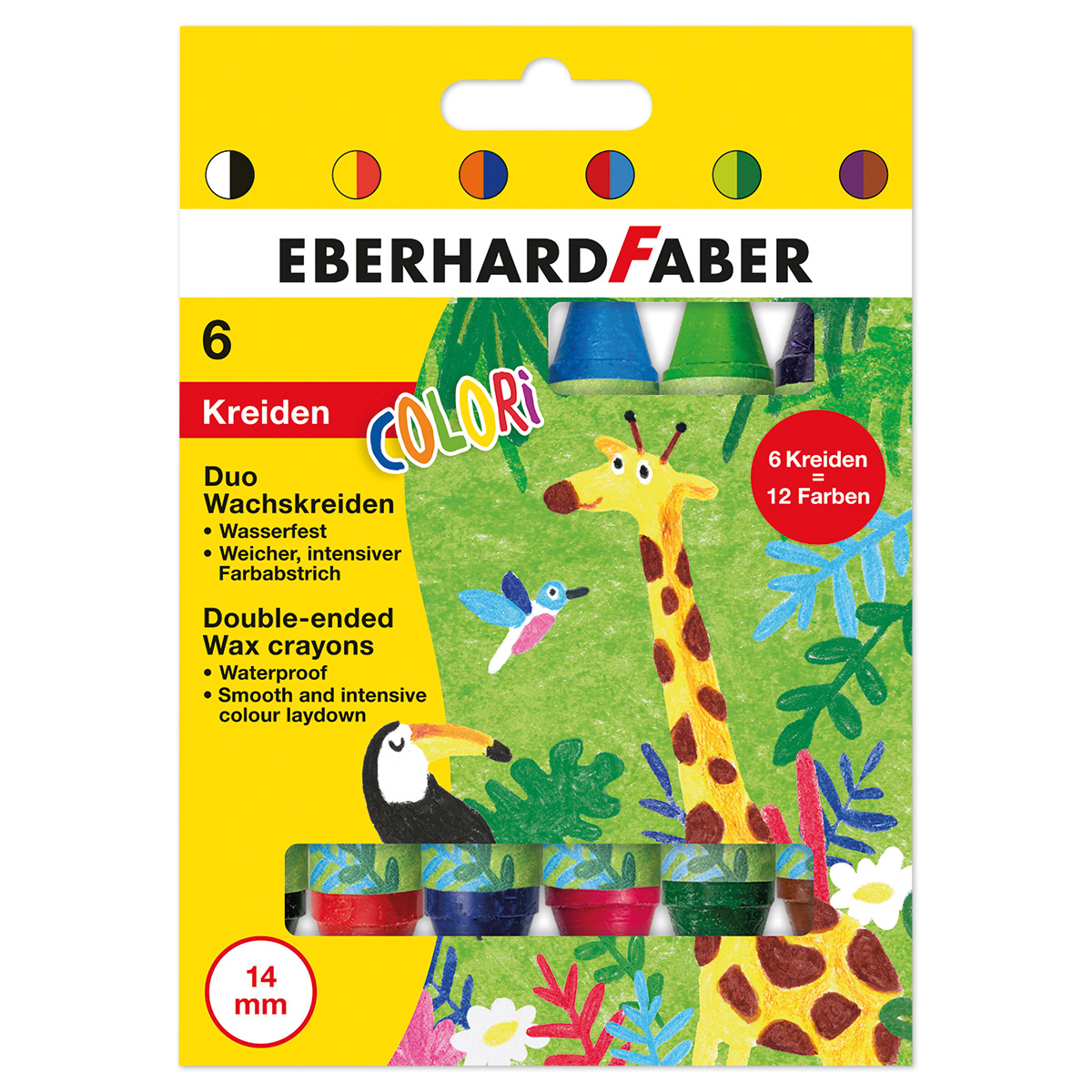 Duo Wachsmalkreiden Ø 14mm 6 Stifte 12 Farben